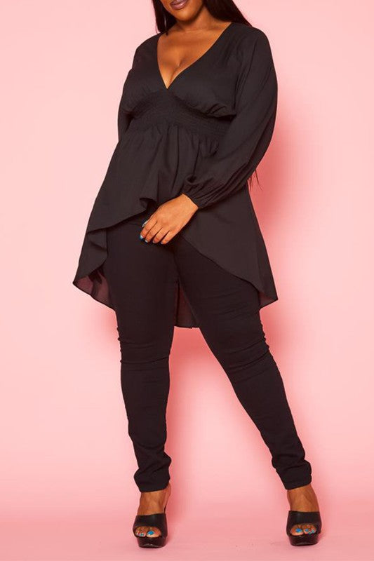 Plus Size High Low Lantern Sleeve Blouse