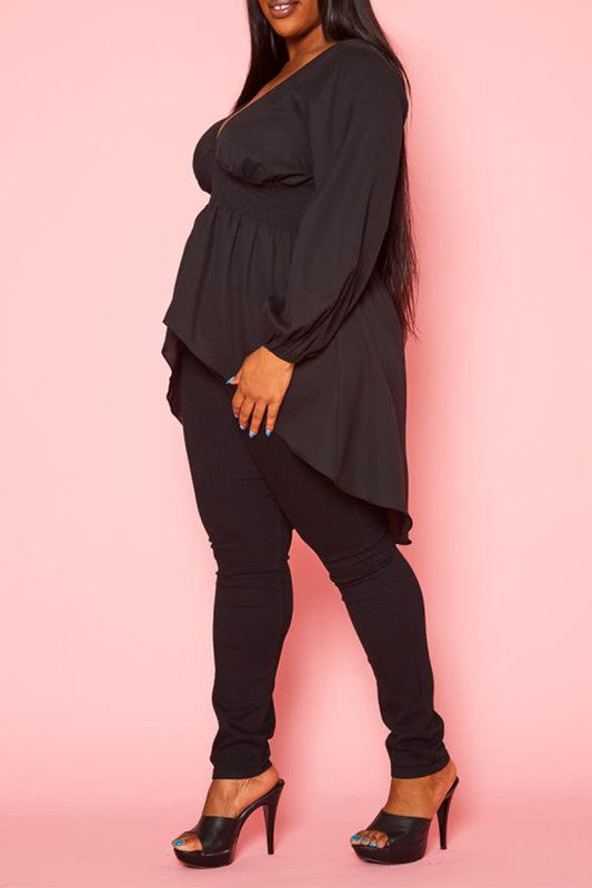 Plus Size High Low Lantern Sleeve Blouse