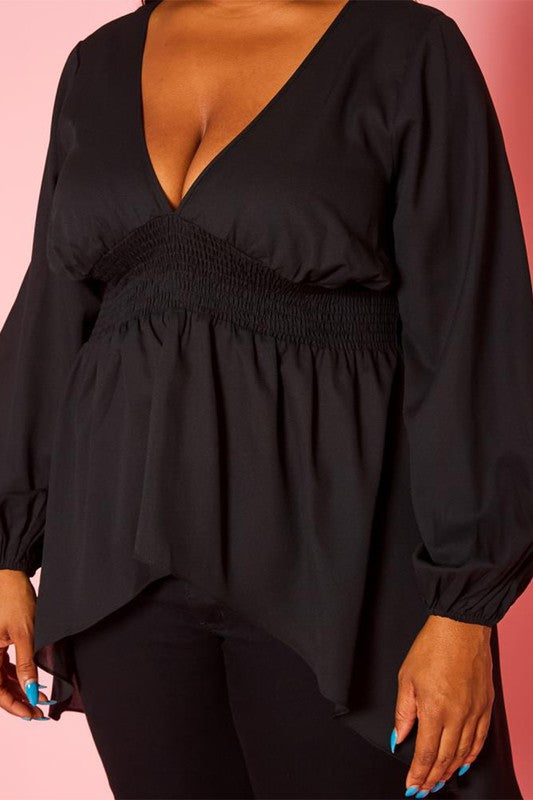 Plus Size High Low Lantern Sleeve Blouse