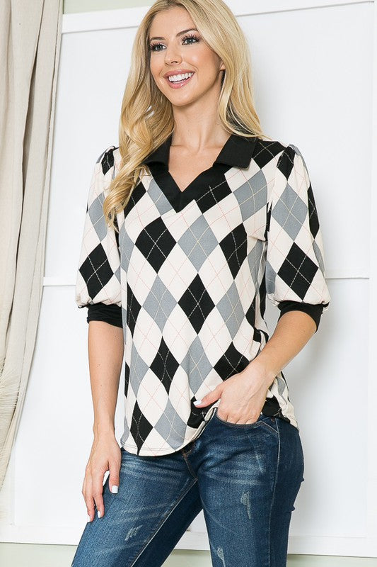 Collared Argyle Top