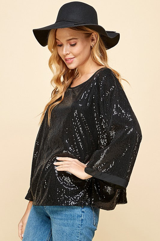 SOLID SEQUIN ROUND NECK TOP