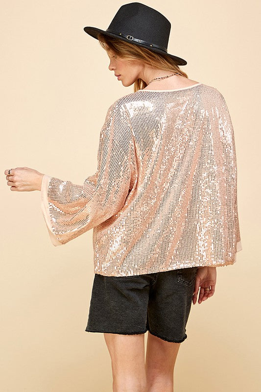 SOLID SEQUIN ROUND NECK TOP