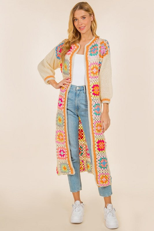 HANDMADE CROCHET ROUND NECK LONG CARDIGAN