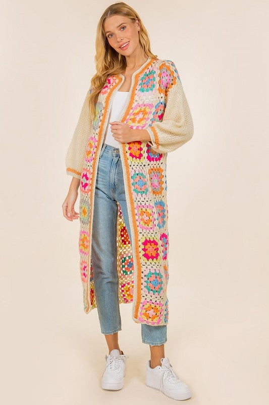 HANDMADE CROCHET ROUND NECK LONG CARDIGAN