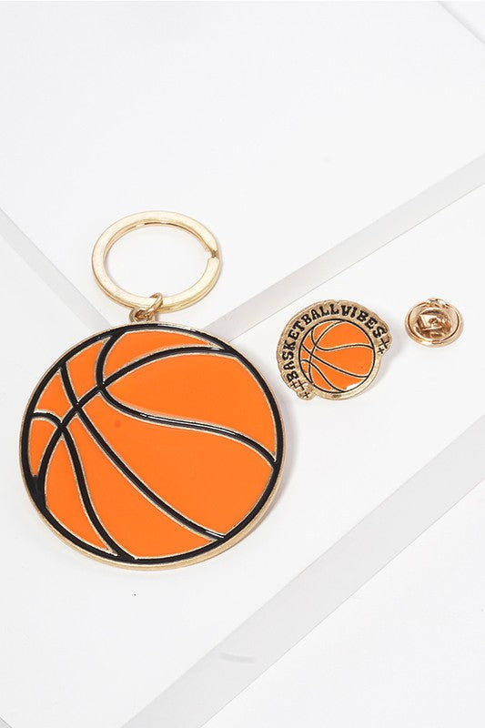 Basketball Enamel Keychain and Pin Set