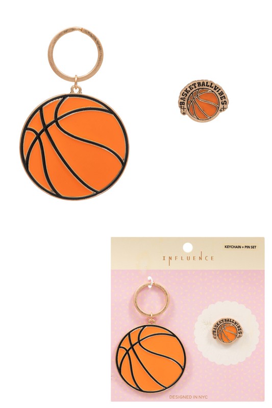 Basketball Enamel Keychain and Pin Set