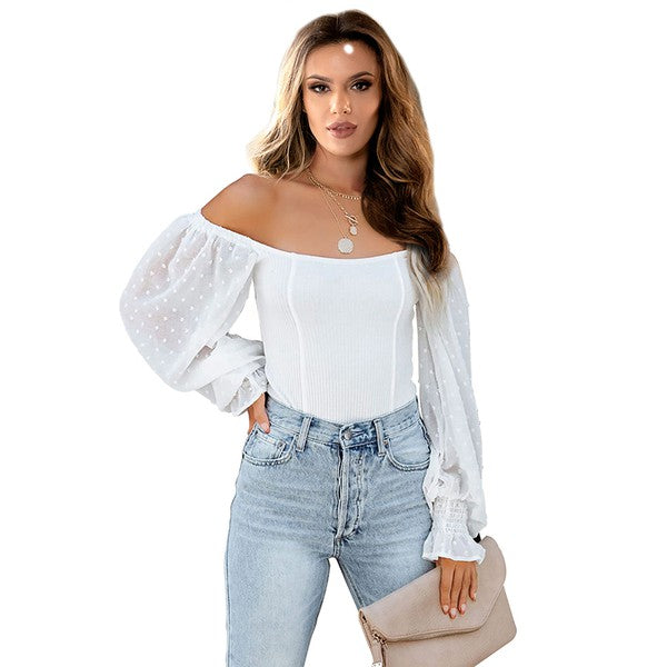 Women's Off Shoulder Long Sleeve Fashion Bodysuit