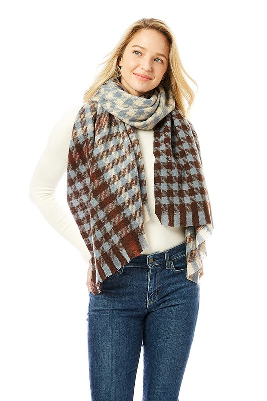 Women's Hounds Tooth Patterned Scarf Shawl