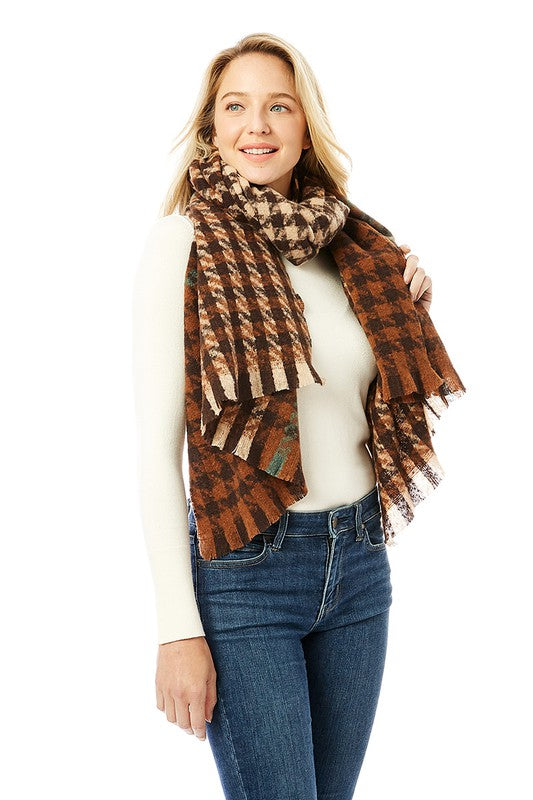 Women's Hounds Tooth Patterned Scarf Shawl