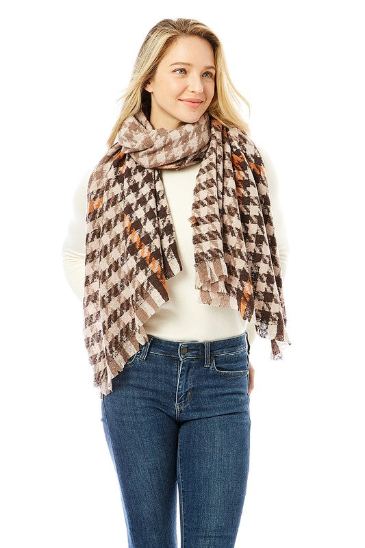 Women's Hounds Tooth Patterned Scarf Shawl