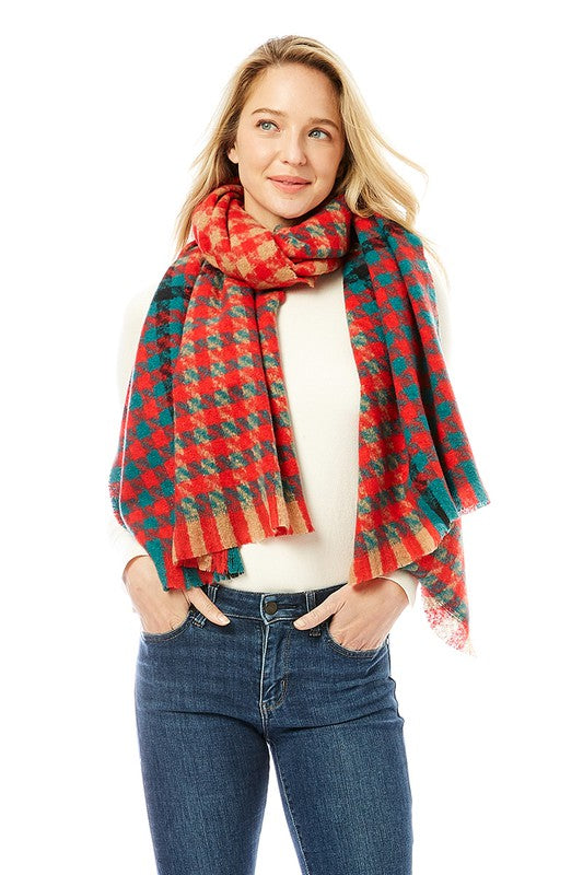 Women's Hounds Tooth Patterned Scarf Shawl