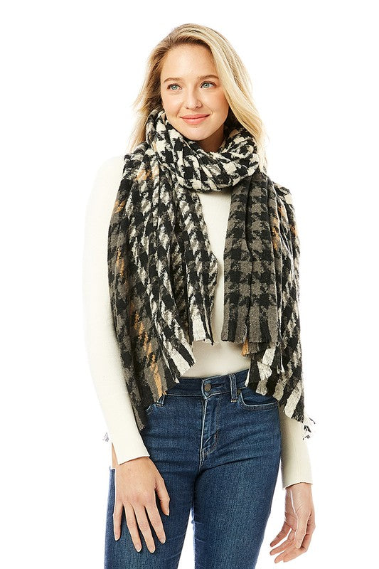 Women's Hounds Tooth Patterned Scarf Shawl