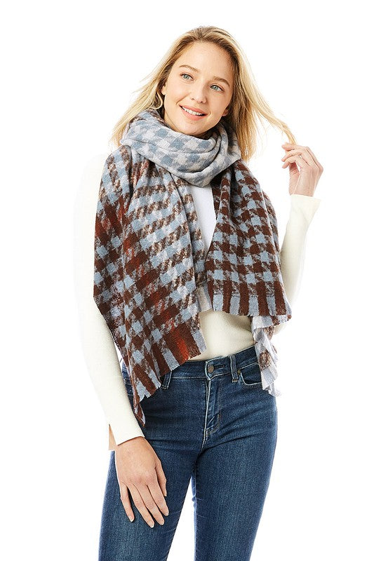 Women's Hounds Tooth Patterned Scarf Shawl