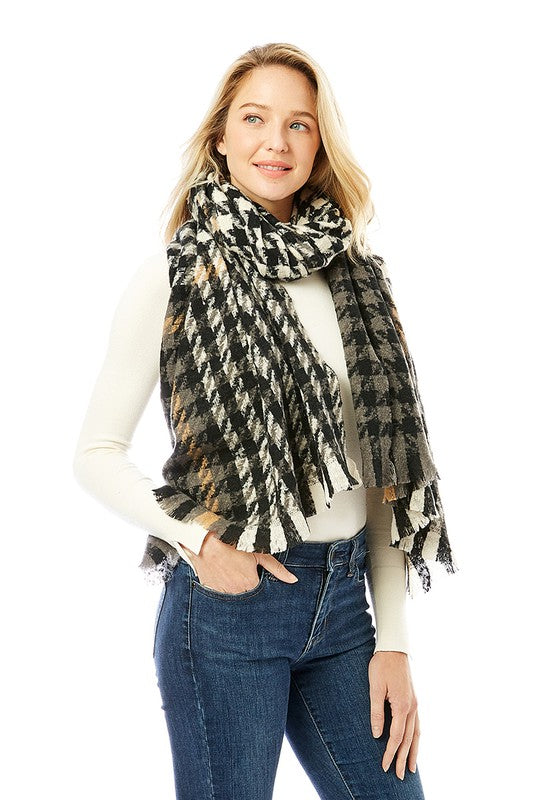 Women's Hounds Tooth Patterned Scarf Shawl