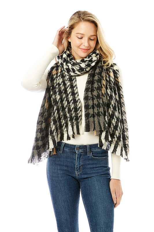 Women's Hounds Tooth Patterned Scarf Shawl