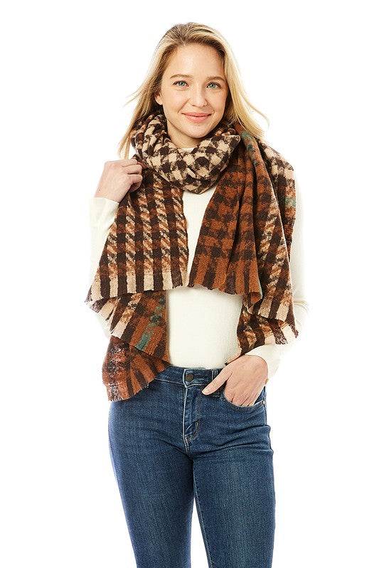 Women's Hounds Tooth Patterned Scarf Shawl