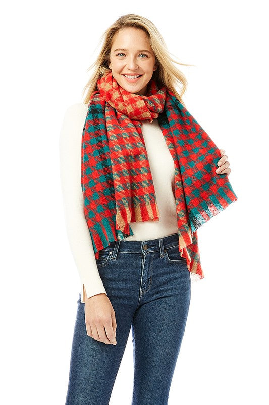 Women's Hounds Tooth Patterned Scarf Shawl