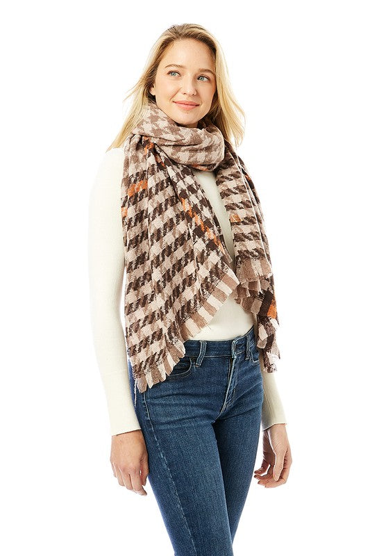 Women's Hounds Tooth Patterned Scarf Shawl