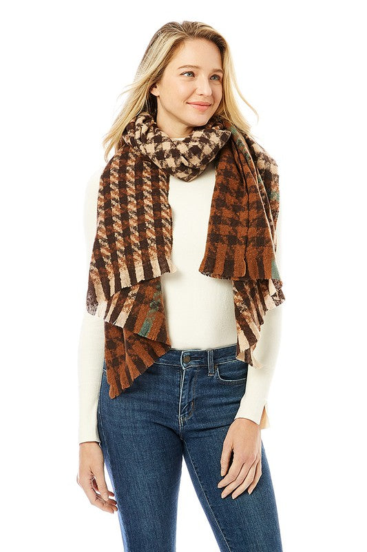 Women's Hounds Tooth Patterned Scarf Shawl