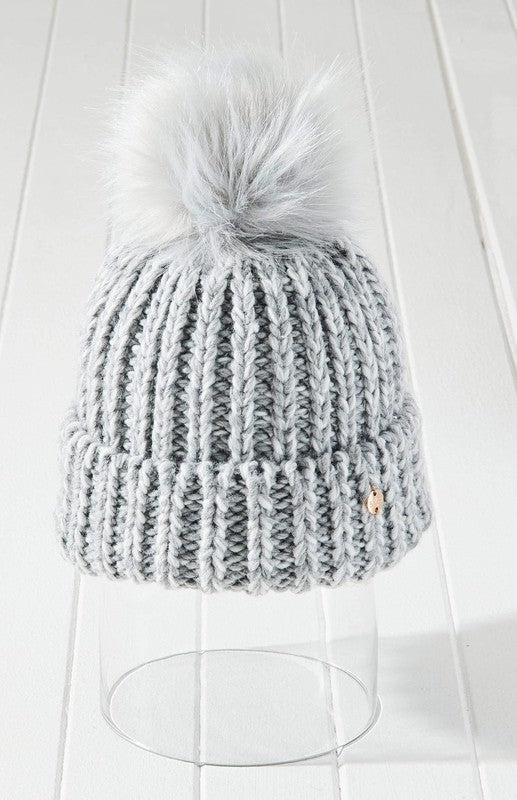 Apollo Ribbed Knit Pom Beanie Hat Vegan Fur