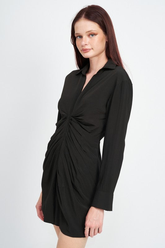 RUCHED MINI SHIRT DRESS