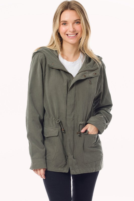 Faux Suede Utility Safari Military Jacket Anorak