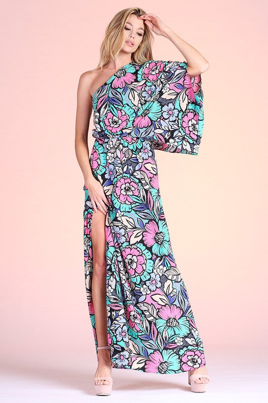 Fantasy Floral Slouchy One Shoulder Maxi