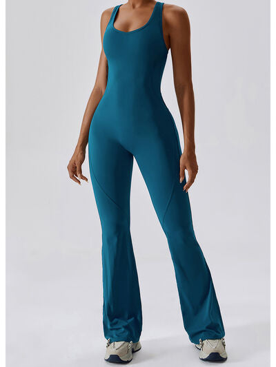 Cutout Wide Strap Bootcut Active Jumpsuit