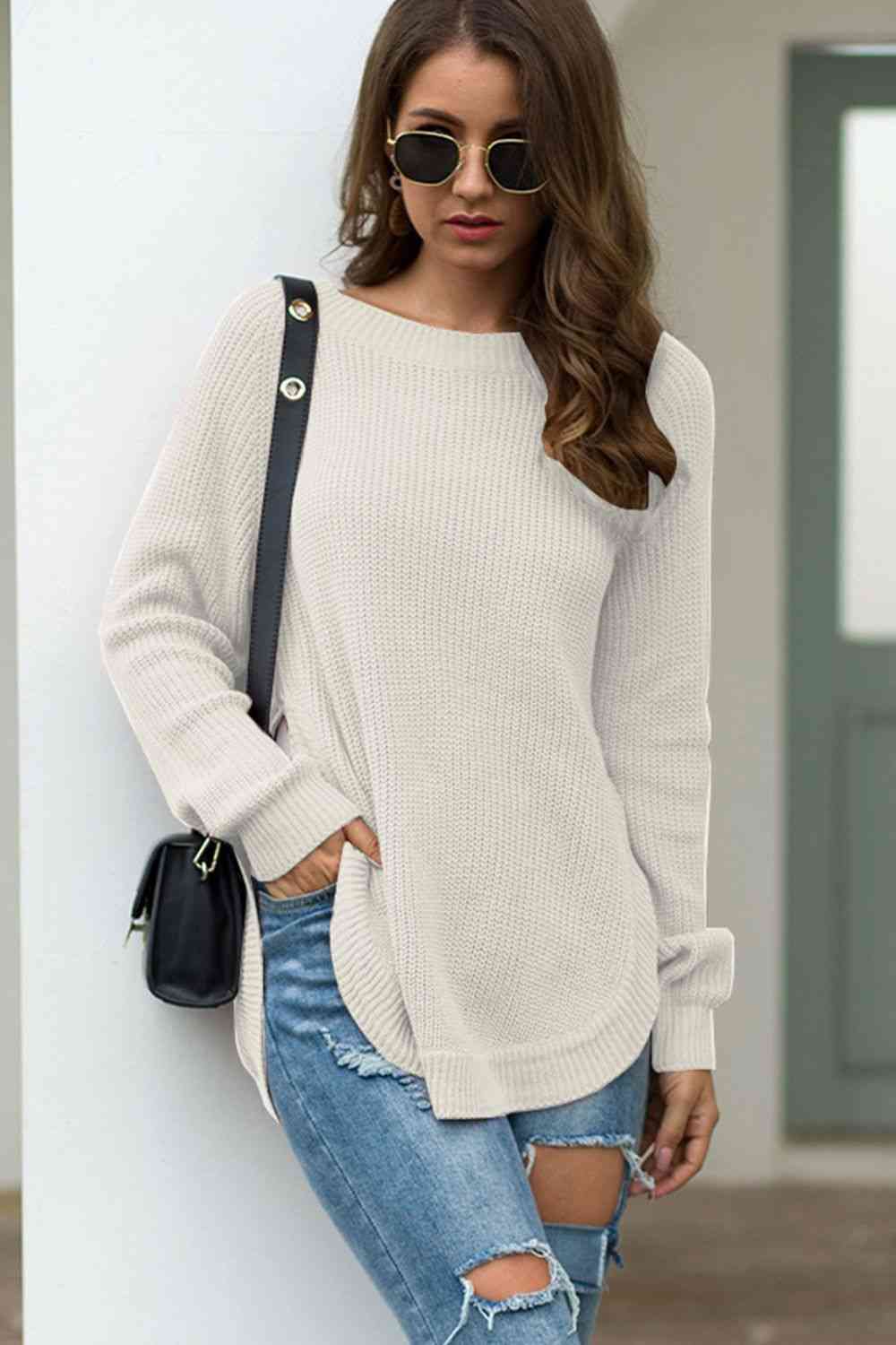 Round Neck Ribbed Knit Top