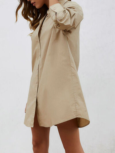 Button Up Long Sleeve Mini Shirt Dress