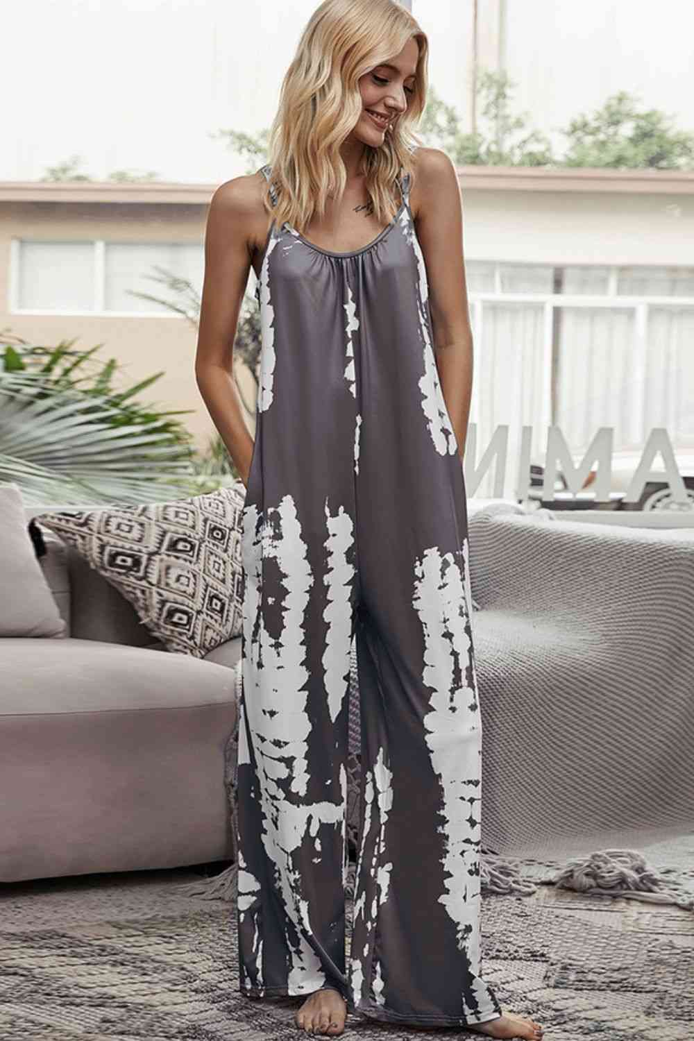 Tie-Dye Spaghetti Strap Jumpsuit with Pockets