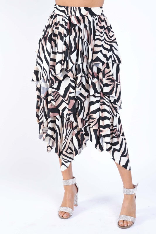 Zebra Draping Midi Skirt