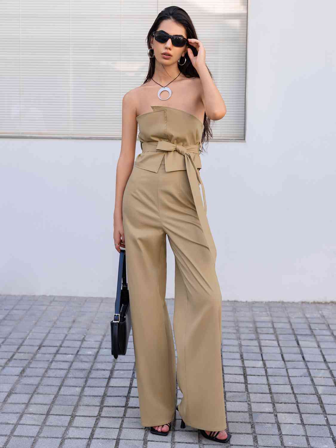 Strapless Tie Waist Jumpsuit