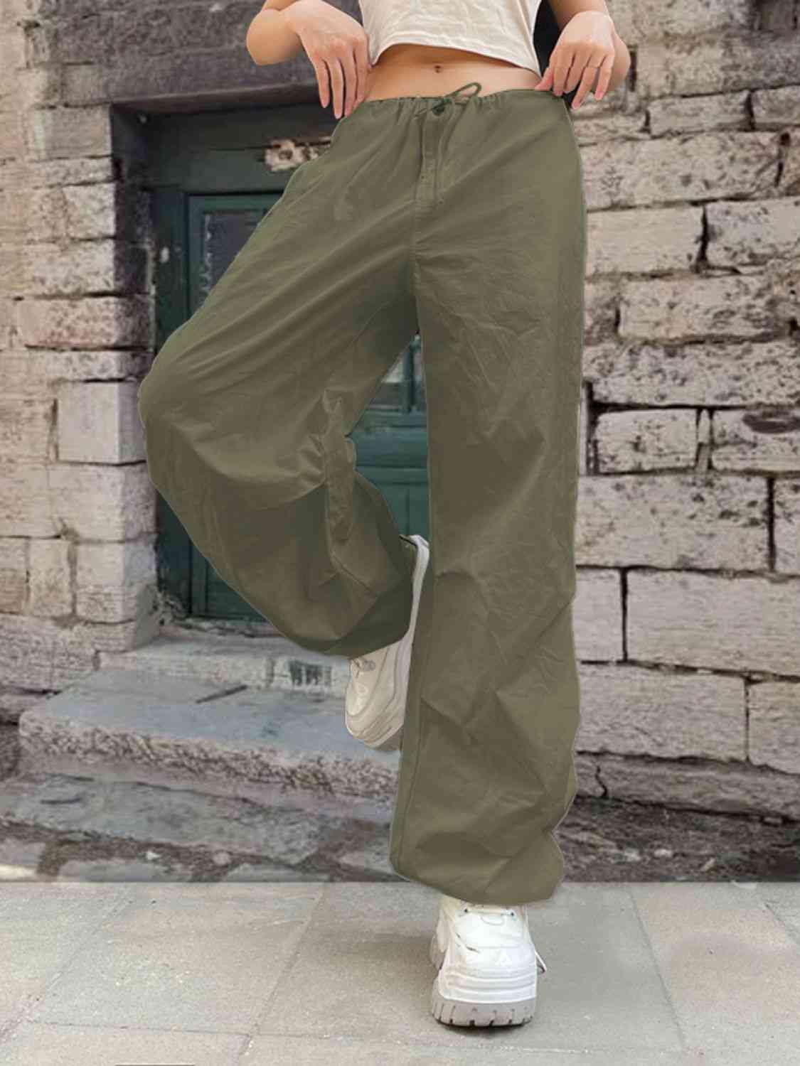 Drawstring Waist Pants with Pockets