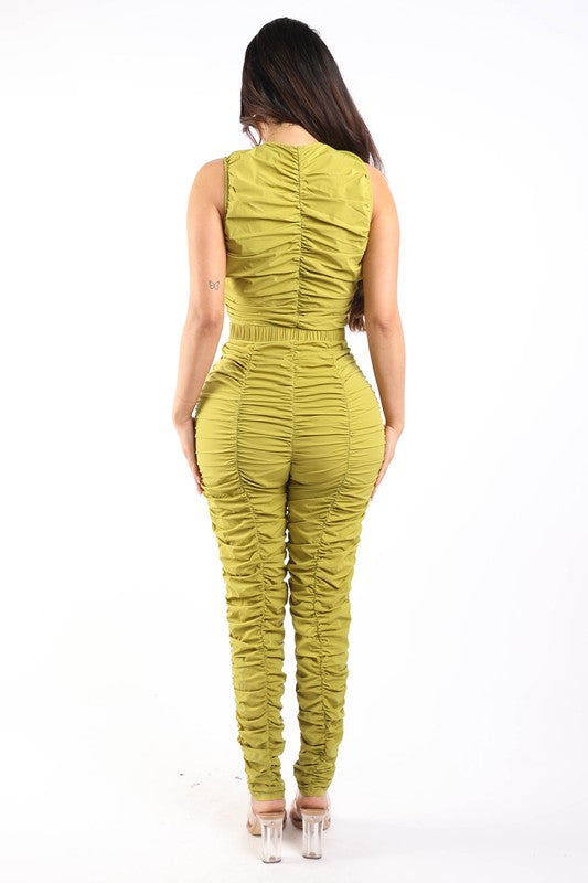 Track Zipper All Over Ruched Jumpsuit