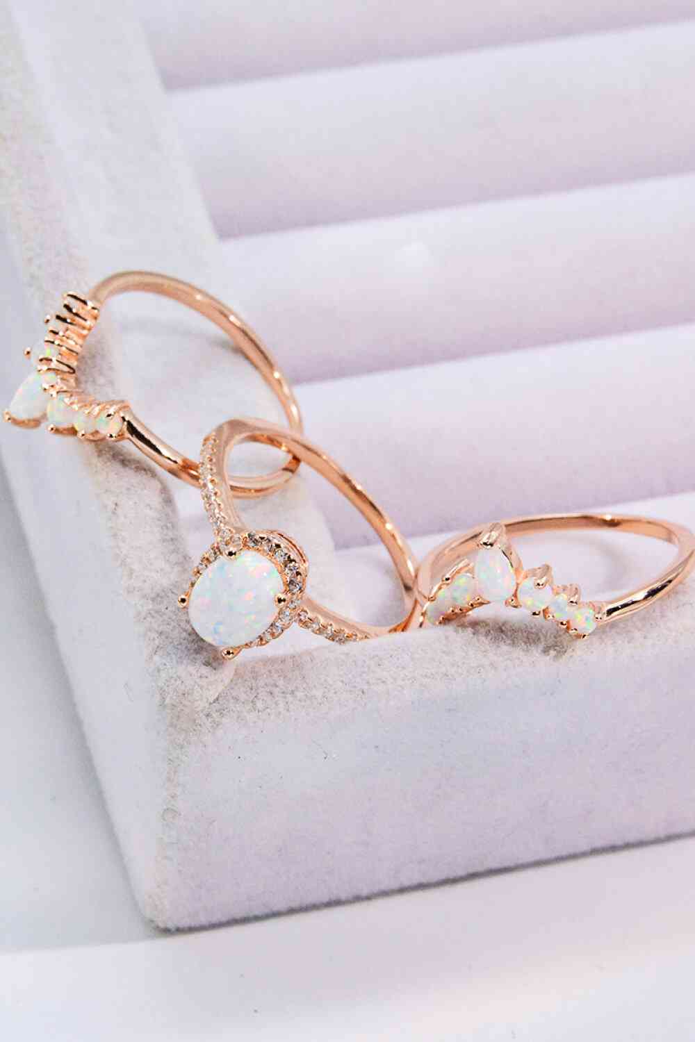 Opal and Zircon Three-Piece Ring Set