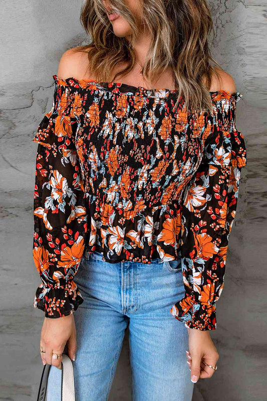 Floral Smocked Off-Shoulder Peplum Top