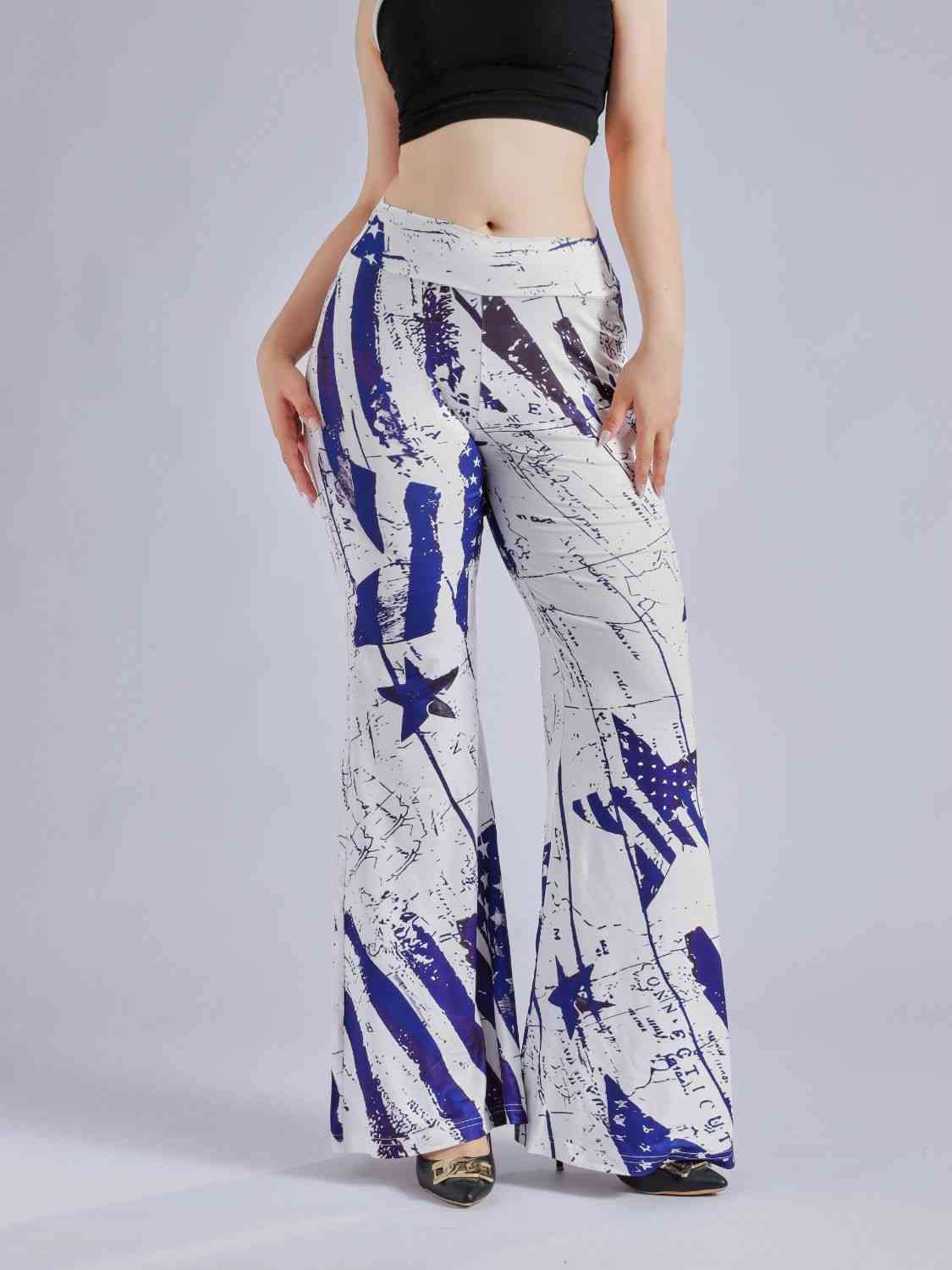 Printed Wide Waistband Flare Pants