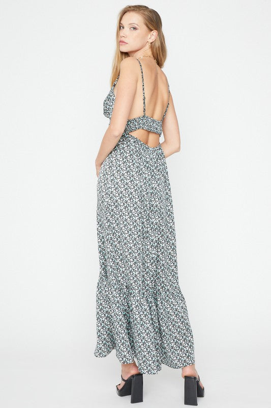 PRINTED SATIN MAXI DRESS