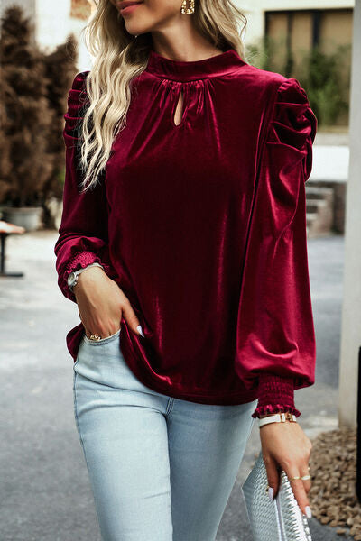 Mock Neck Puff Sleeve Blouse