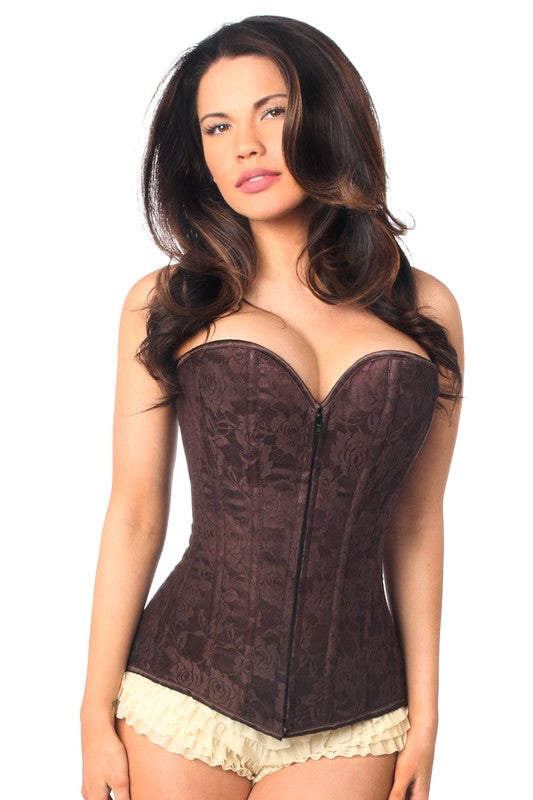 Lavish Dark Brown Lace Overbust Corset w/Zipper