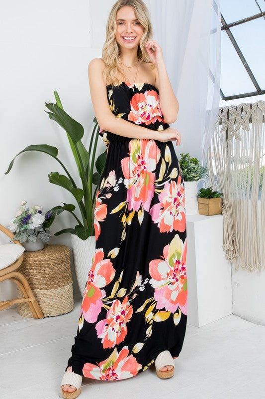 FLORAL OFFSHOULDER MAXI DRESS