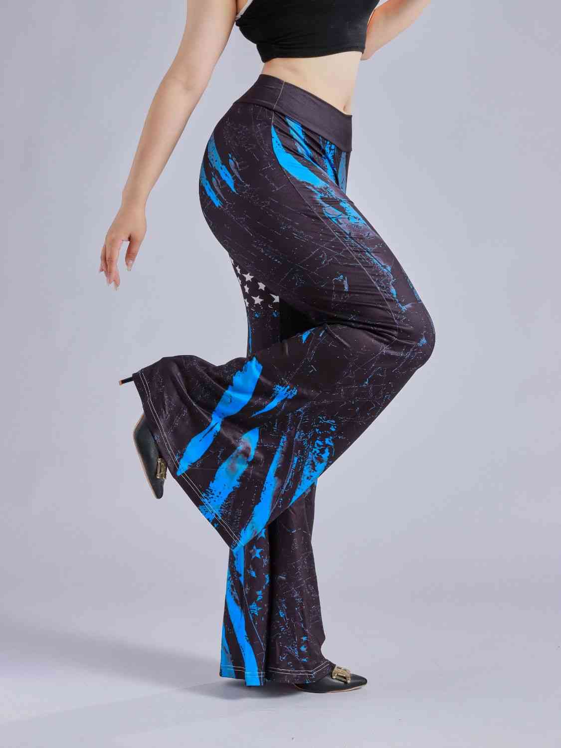 Printed Wide Waistband Flare Pants