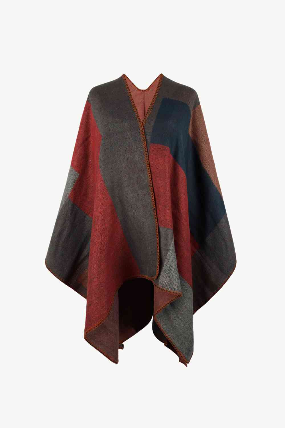 Color Block Open Front Poncho