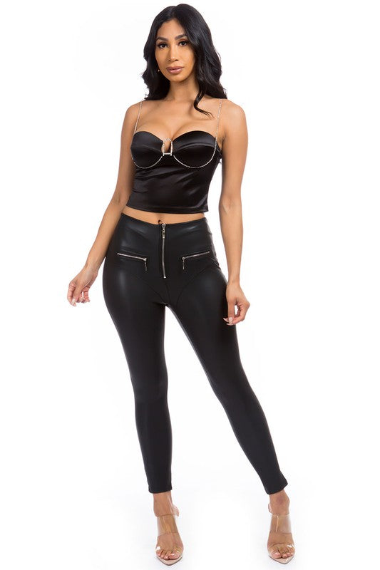 Jewel Crop Satin Diamond Strap Top