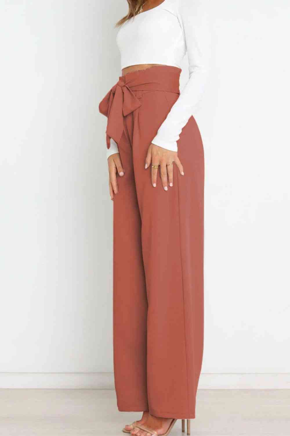 Tie Front Paperbag Wide Leg Pants