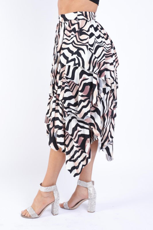 Zebra Draping Midi Skirt