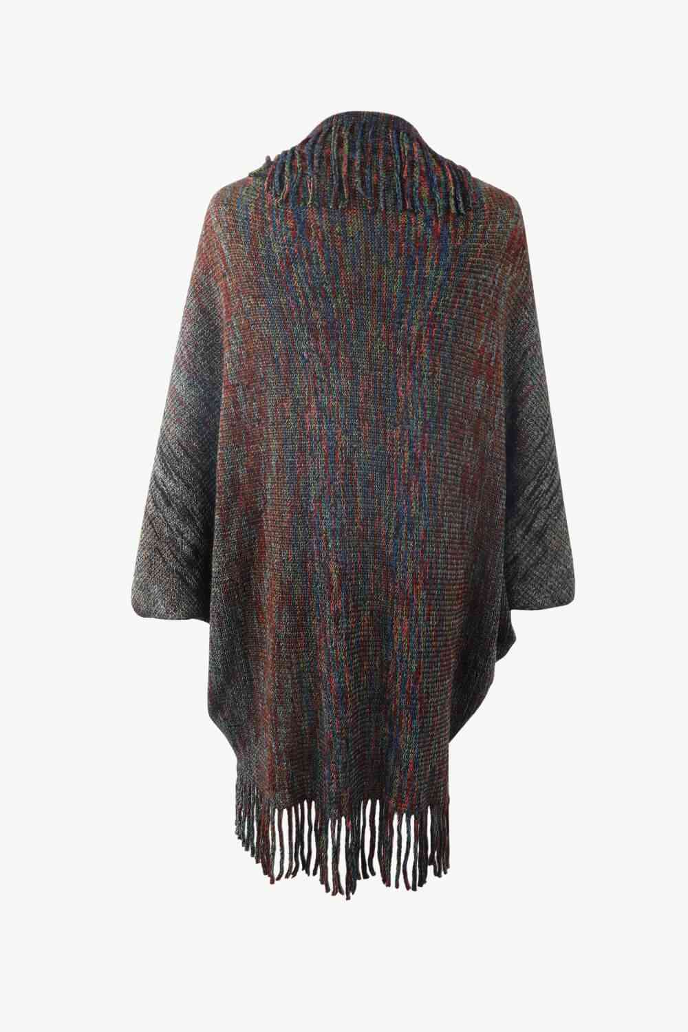 Multicolored Fringe Trim Poncho