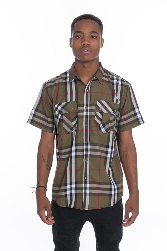 Weiv Men's Casual Short Sleeve Checker Shirts