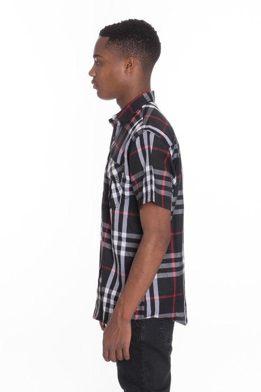 Weiv Men's Casual Short Sleeve Checker Shirts